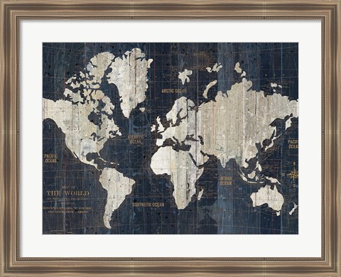 Framed Old World Map Blue Crop Print