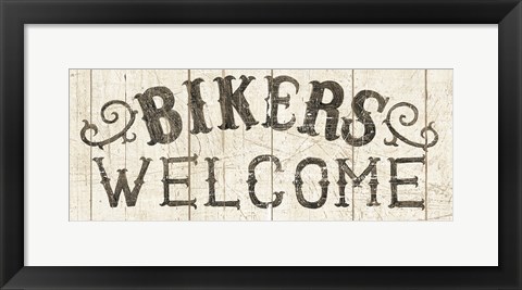 Framed Flea Market Road Sign Bikers Welcome Print