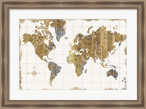 Framed Gilded Map Linen Print