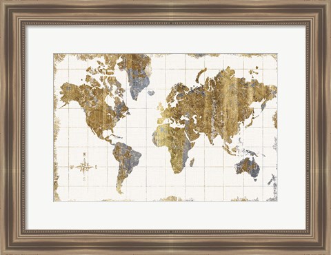 Framed Gilded Map Linen Print