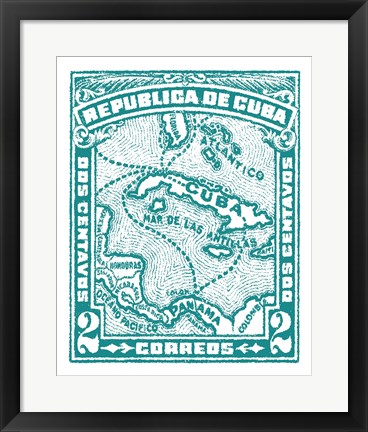 Framed Cuba Stamp XIII Bright Print