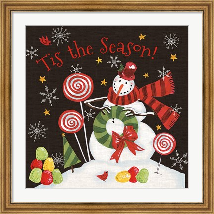 Framed Sweet Snowmen III Black Print