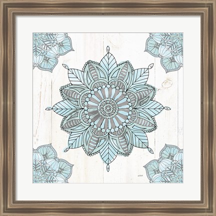 Framed Mandala Morning VI Blue and Gray Print