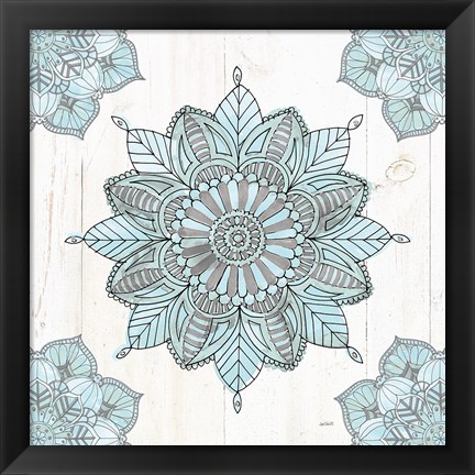 Framed Mandala Morning VI Blue and Gray Print