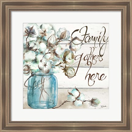 Framed Cotton Boll Mason Jar I Family Print