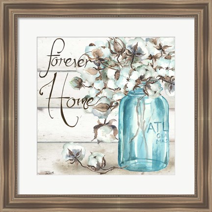 Framed Cotton Boll Mason Jar II Home Print