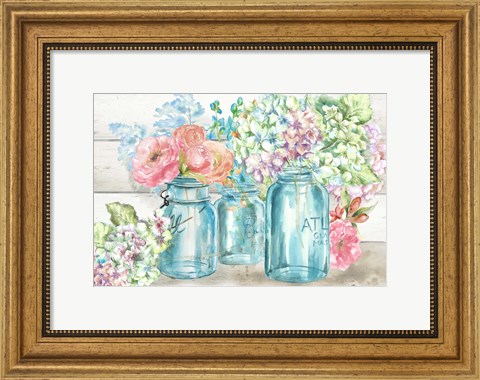 Framed Colorful Flowers in Mason Jar Landscape Print