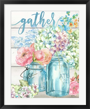 Framed Colorful Flowers in Mason Jar Gather Print