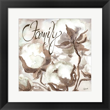 Framed Cotton Boll Triptych Sentiment III (Family) Print