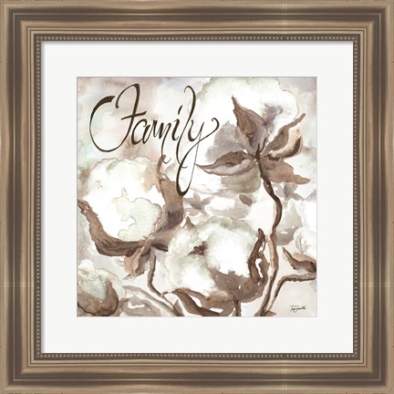 Framed Cotton Boll Triptych Sentiment III (Family) Print