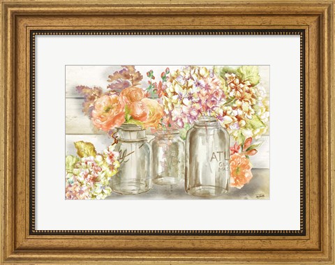 Framed Colorful Flowers in Mason Jar Gold Print