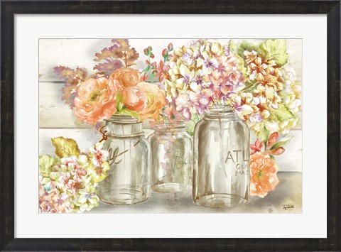 Framed Colorful Flowers in Mason Jar Gold Print