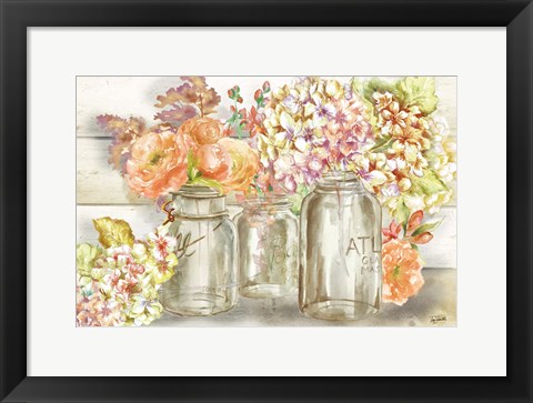 Framed Colorful Flowers in Mason Jar Gold Print