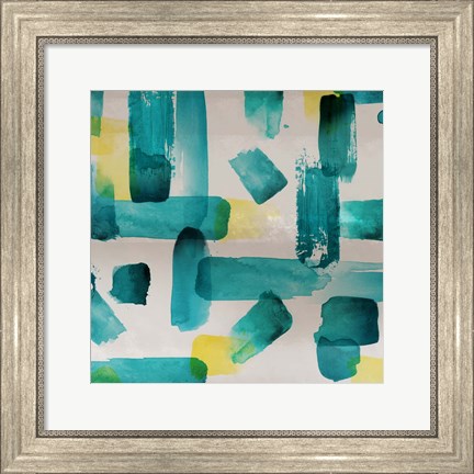 Framed Aqua Abstract Square I Print