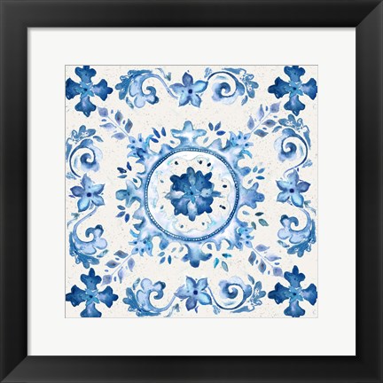 Framed Artisan Medallions White/Blue III Print