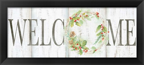 Framed Holiday Wreath Welcome Sign Print