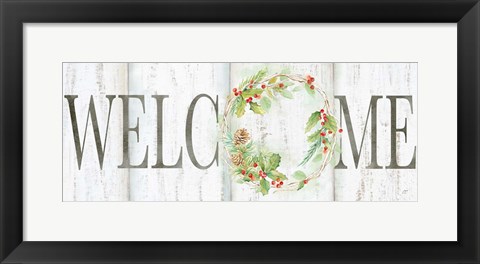 Framed Holiday Wreath Welcome Sign Print