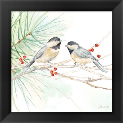 Framed Winter Birds II Chickadees Print