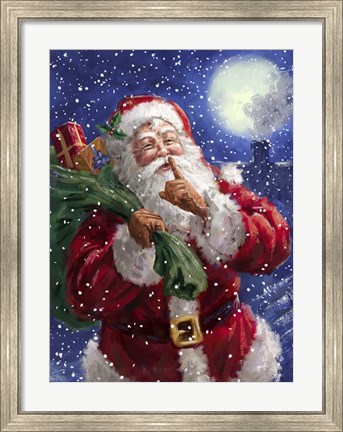 Framed Santa on Blue with moon Print