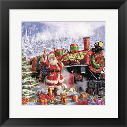 Framed Santa and Red Train Print