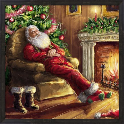 Framed Santa asleep in Chair Print