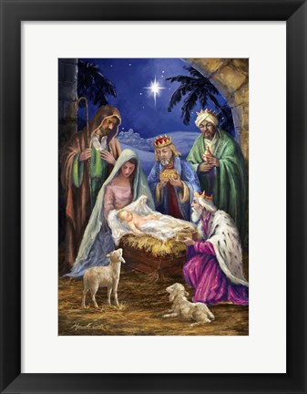 Framed Holy Family with 3 Kings Print