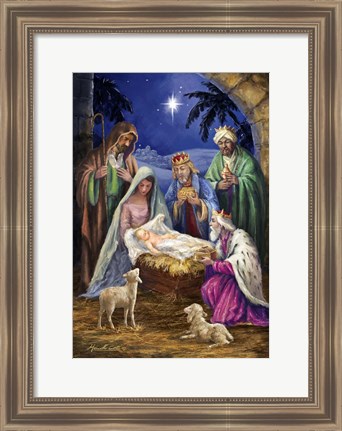 Framed Holy Family with 3 Kings Print