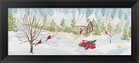 Framed Christmas in the Country panel with red truck Print