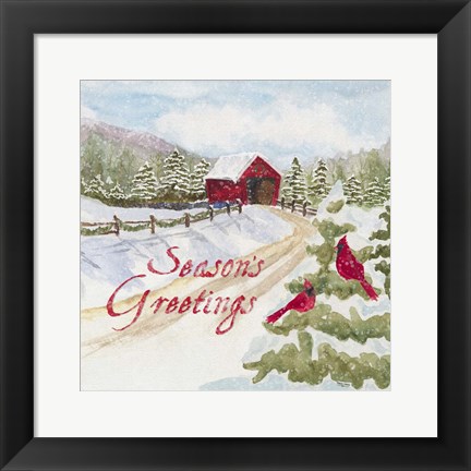 Framed Christmas in the Country I Happy Holidays Print