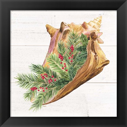 Framed Christmas by the Sea Conch square Print