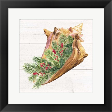 Framed Christmas by the Sea Conch square Print