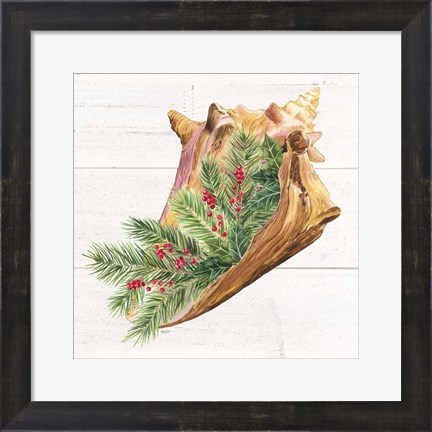 Framed Christmas by the Sea Conch square Print