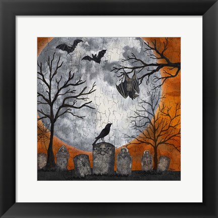 Framed Something Wicked Graveyard I Hanging Bat Print