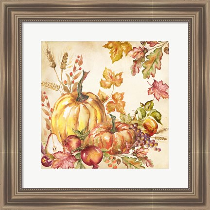 Framed Watercolor Harvest Pumpkins I Print