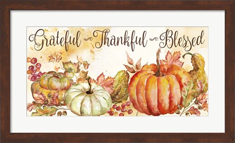 Framed Watercolor Harvest Pumpkin Grateful Thankful Blessed Print