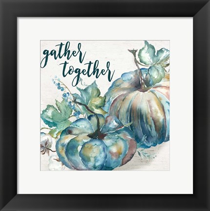 Framed Blue Watercolor Harvest  Square Gather Together Print