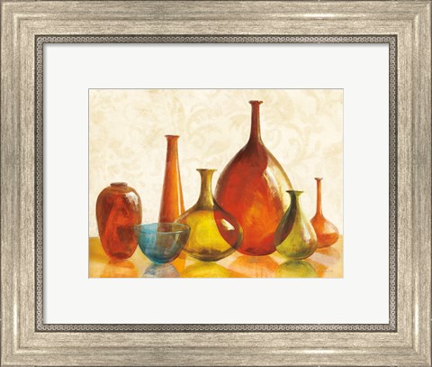 Framed Colorful Glass Vessels on Ivory Print