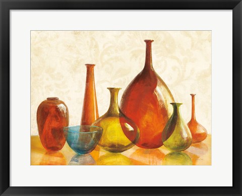 Framed Colorful Glass Vessels on Ivory Print