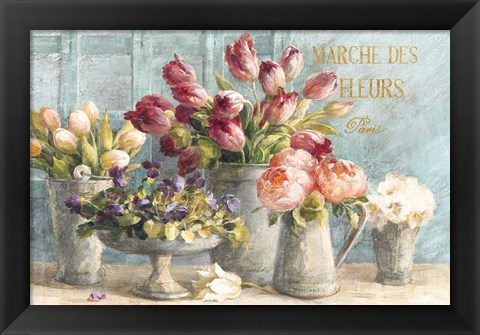 Framed Marche des Fleurs Blue Gold Print