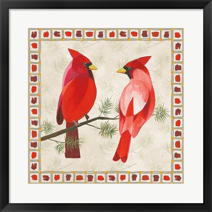 Framed Festive Birds Two Cardinals Print