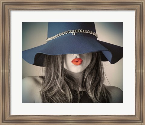 Framed Vintage Fashion - Blue Hat Print