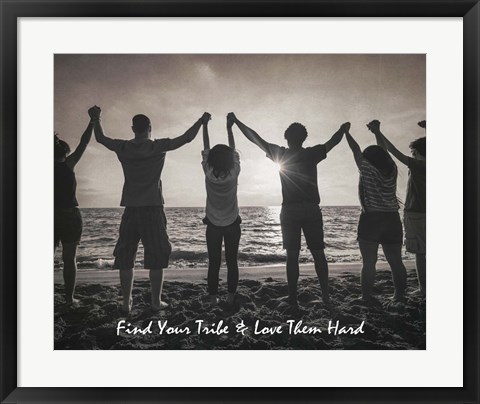 Framed Find Your Tribe - Joined Hands Grayscale Print