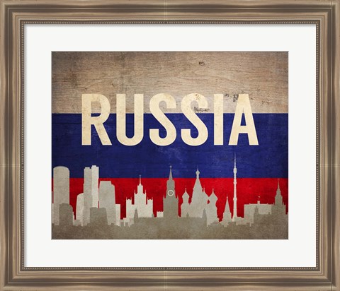 Framed Moscow, Russia - Flags and Skyline Print