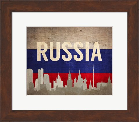 Framed Moscow, Russia - Flags and Skyline Print