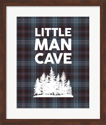 Framed Little Man Cave - Trees Blue Plaid Background Print