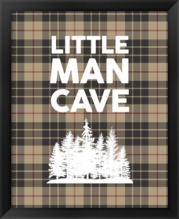 Framed Little Man Cave - Trees Tan Plaid Background Print