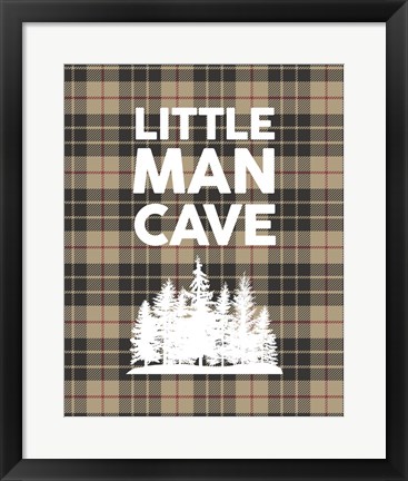 Framed Little Man Cave - Trees Tan Plaid Background Print