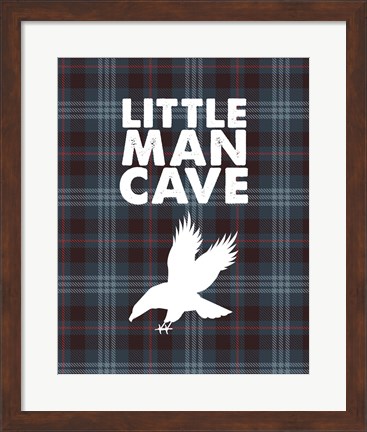 Framed Little Man Cave - Eagle Blue Plaid Background Print