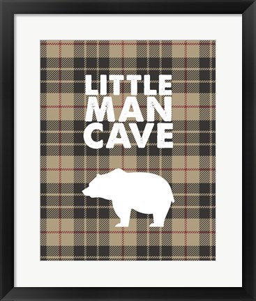 Framed Little Man Cave - Bear Tan Plaid Background Print