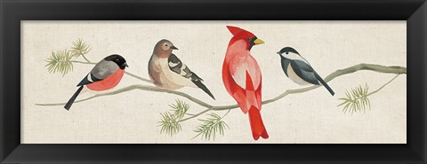 Framed Festive Birds Panel I Linen Print